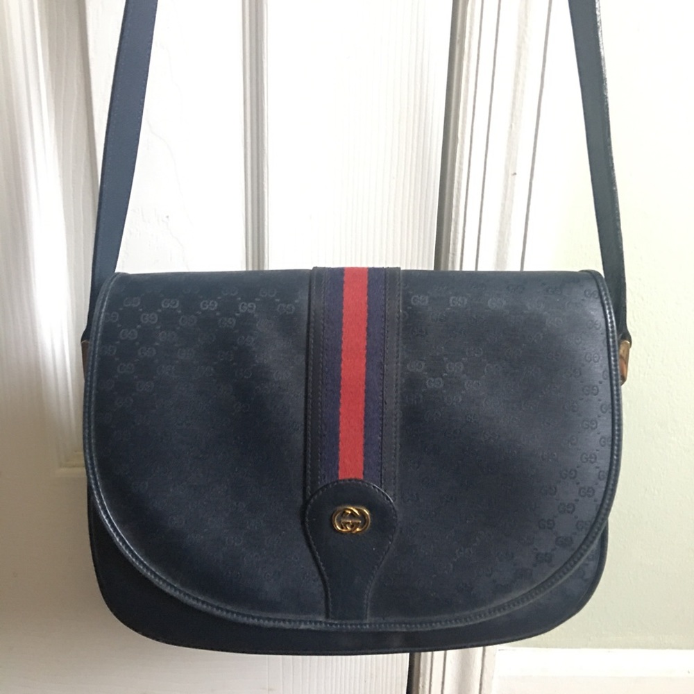 Beautiful Rare Navy on Navy Gucci Handbag